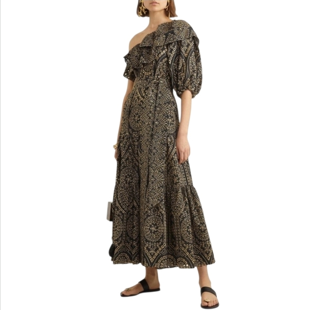 Lisa Marie Fernandez Arden One-Shoulder Ruffled Broderie Anglaise Maxi Dress